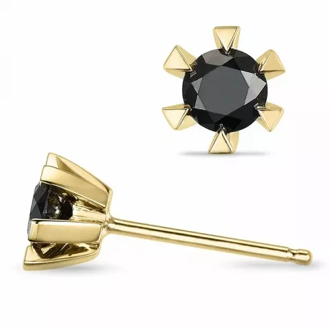 2 x 0,32 ct sorte solitaireørestikker i 14 karat guld med sort diamant 
