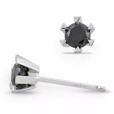 2 x 0,32 ct sorte solitaireørestikker i 14 karat hvidguld med sort diamant