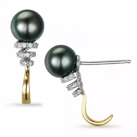 Perle ørestikker i 14 karat guld og hvidguld med diamanter 