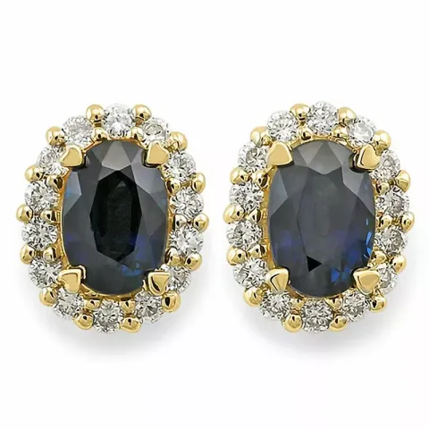 safir ørestikker i 14 karat guld med diamant og safir