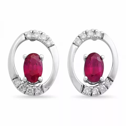 ovale rubin ørestikker i 14 karat hvidguld med diamant og rubin 