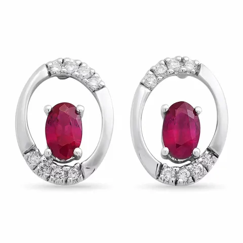 ovale rubin ørestikker i 14 karat hvidguld med diamant og rubin