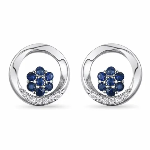 runde safir ørestikker i 14 karat hvidguld med diamant og safir