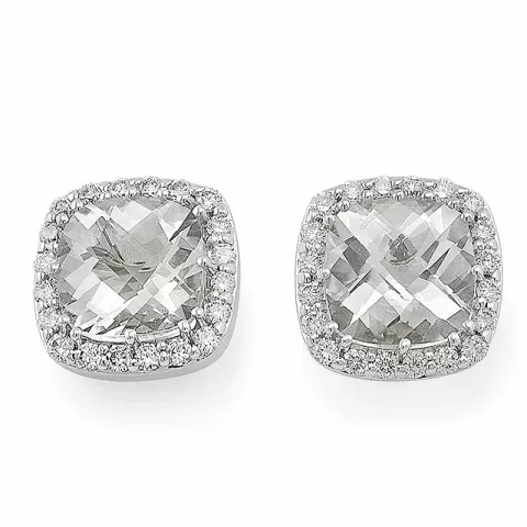 firkantet diamant ørestikker i 14 karat hvidguld med diamant og kvarts 