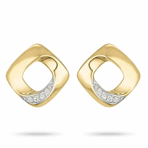 firkantet diamant ørestikker i 14 karat guld og hvidguld med diamant
