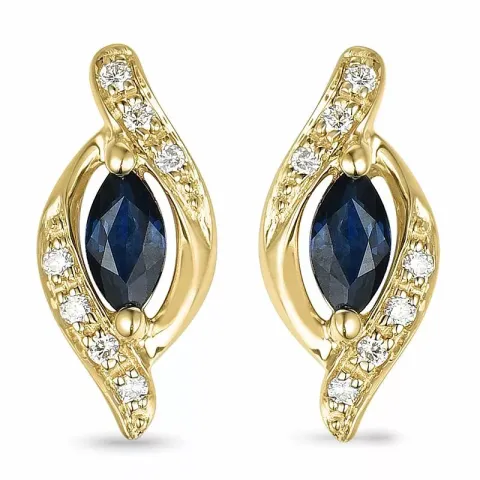 safir ørestikker i 14 karat guld med diamant og safir