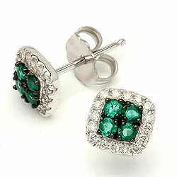 firkantet grønne smaragd øreringe i 14 karat hvidguld med diamant og smaragd 