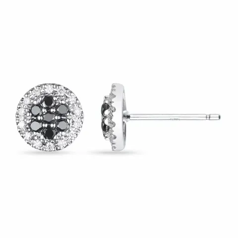 runde diamant ørestikker i 14 karat hvidguld med diamant og sort diamant