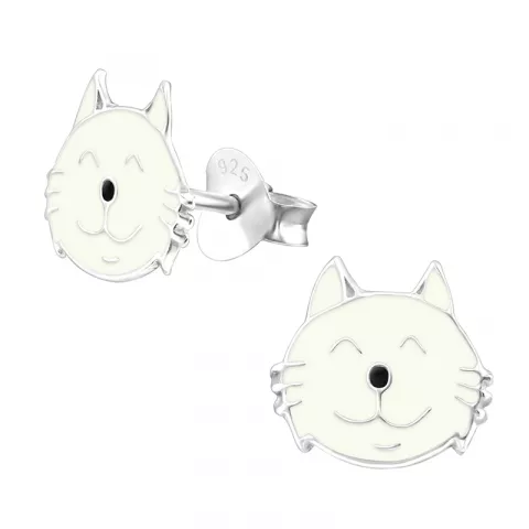 Katte emalje øreringe i sølv