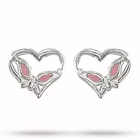 Små Aagaard hjerte øreringe i sølv lyserød emalje