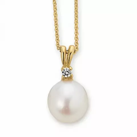 Elegant Aagaard perle vedhæng i 8 karat guld med forgyldt sølvhalskæde hvid zirkon