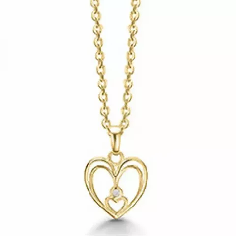 Aagaard hjerte vedhæng med halskæde i 8 karat guld med forgyldt sølv hvid diamant