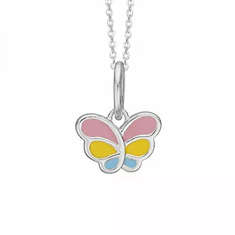 Aagaard sommerfugl vedhæng med halskæde i sølv pink emalje blå emalje gul emalje