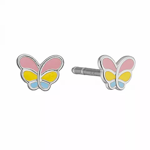 Aagaard sommerfugl øreringe i sølv pink emalje blå emalje gul emalje