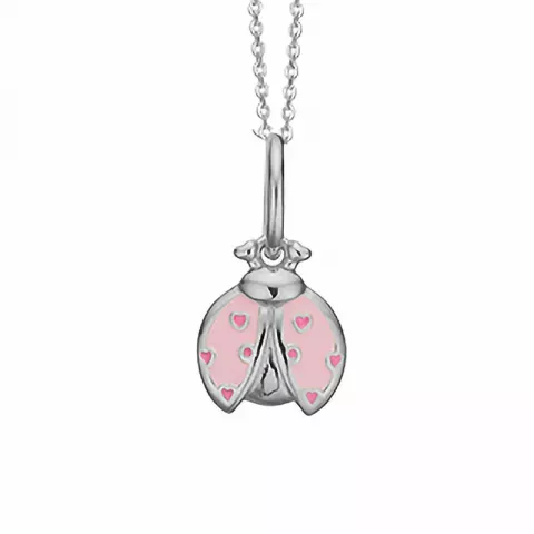 Aagaard mariehøne vedhæng med halskæde i sølv pink emalje lyserød emalje