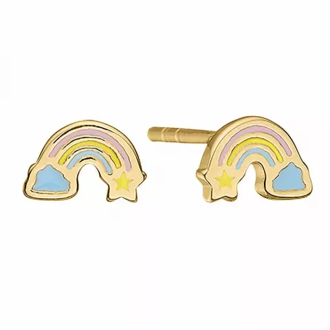 Aagaard regnbue øreringe i forgyldt sølv blå emalje pink emalje gul emalje