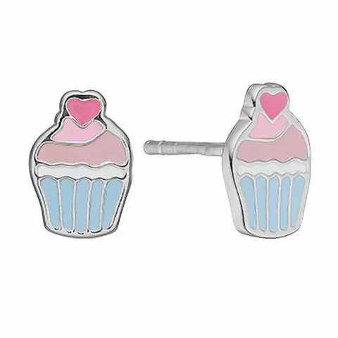 Aagaard cup cake øreringe i sølv blå emalje lyseblå emalje pink emalje lyserød emalje