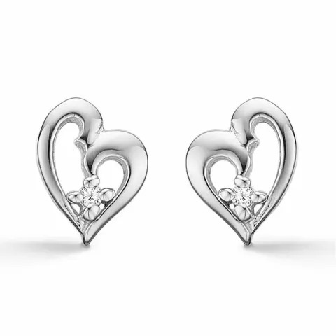 Støvring Design hjerte diamant øreringe i rhodineret sølv hvid diamant