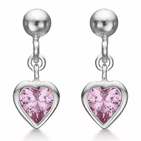 Støvring Design hjerte øreringe i sølv lyserød zirkon