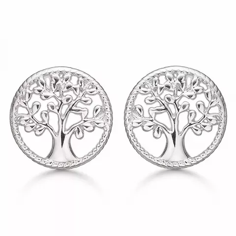 12 mm støvring design livets træ øreringe i rhodineret sølv
