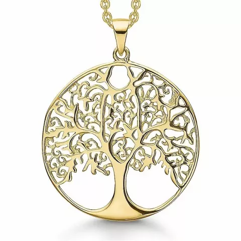 25 mm støvring design livets træ halskæde med vedhæng i forgyldt sølv