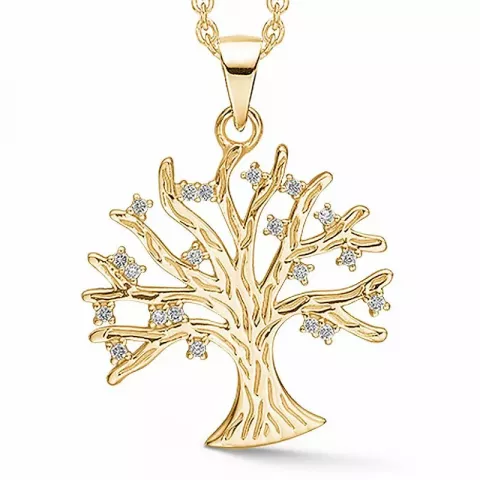 20 mm støvring design livets træ zirkon halskæde med vedhæng i forgyldt sølv hvid zirkon