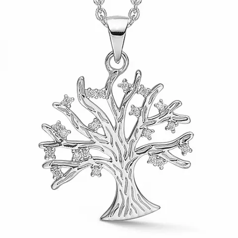 20 mm støvring design livets træ zirkon halskæde med vedhæng i sølv hvid zirkon