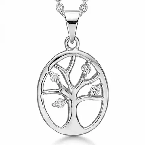 13 mm støvring design livets træ zirkon halskæde med vedhæng i sølv hvide zirkoner