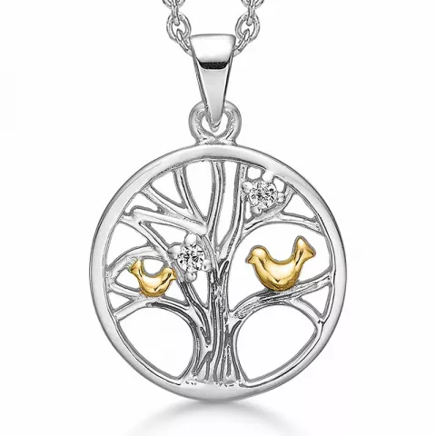 19 mm støvring design livets træ zirkon halskæde med vedhæng i sølv med forgyldt sølv hvide zirkoner