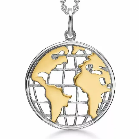 23 mm støvring design livets træ halskæde med vedhæng i forgyldt sølv med sølv