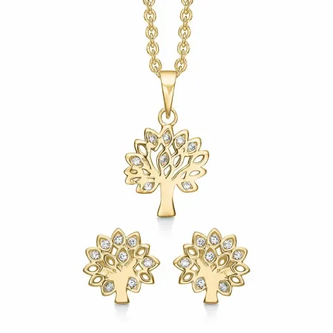 Støvring Design enhjørning sæt med øreringe og halskæde i forgyldt sølv hvid zirkon