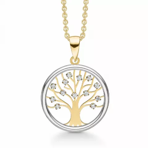 Støvring Design livets træ Halskæde med vedhæng i 8 karat guld med forgyldt sølvhalskæde hvid zirkon