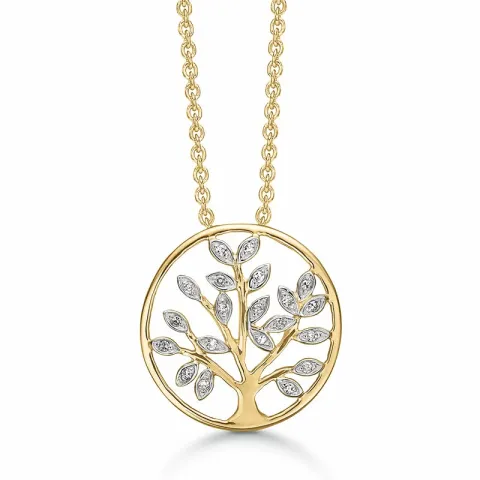 Støvring Design livets træ Halskæde med vedhæng i 14 karat guld med forgyldt sølvhalskæde hvid diamant