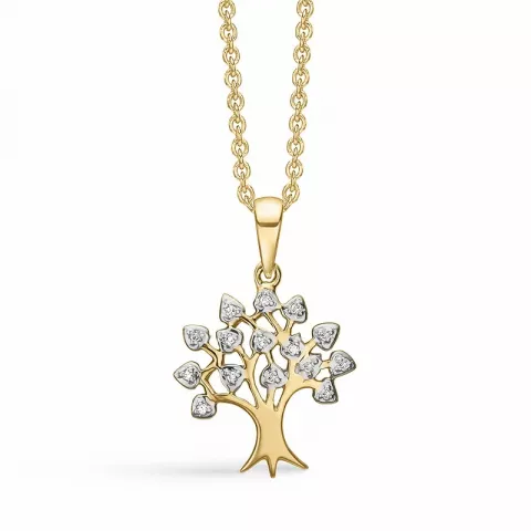 Støvring Design livets træ Halskæde med vedhæng i 14 karat guld hvid diamant