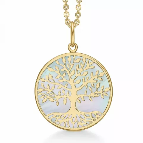 20,5 mm Støvring Design livets træ Halskæde med vedhæng i 8 karat guld med forgyldt sølvhalskæde
