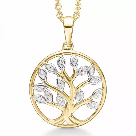 Støvring Design livets træ zirkon Halskæde med vedhæng i 8 karat guld hvid zirkon