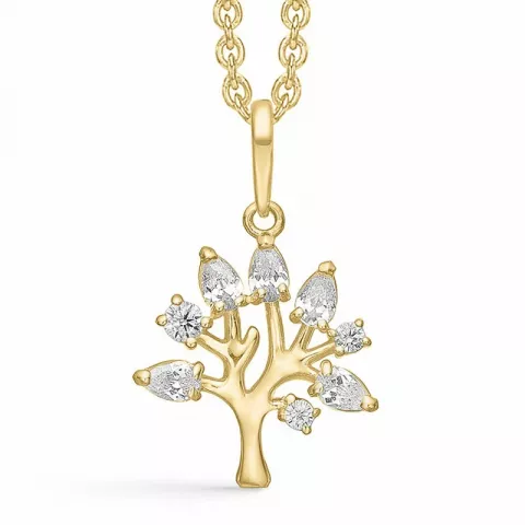Støvring Design livets træ Halskæde med vedhæng i 8 karat guld hvid zirkon