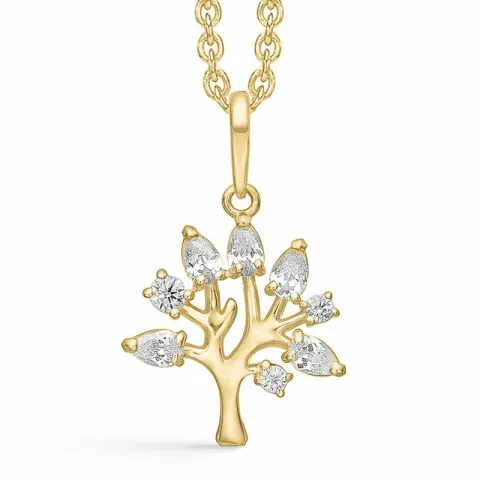 Støvring Design livets træ Halskæde med vedhæng i 8 karat guld hvid zirkon