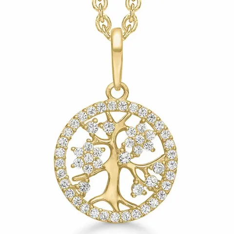 Støvring Design livets træ Halskæde med vedhæng i 8 karat guld med forgyldt sølvhalskæde hvid zirkon