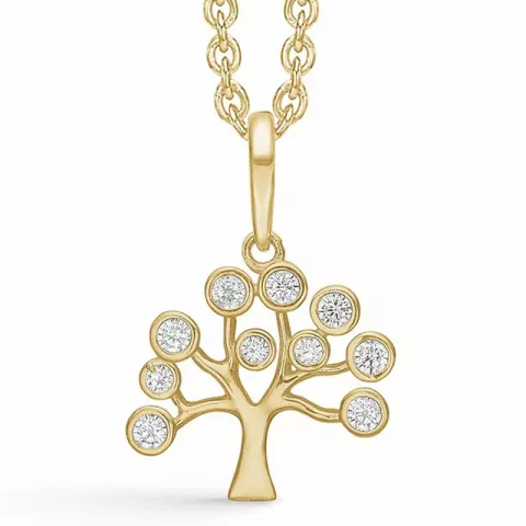 Støvring Design livets træ zirkon Halskæde med vedhæng i 8 karat guld hvid zirkon