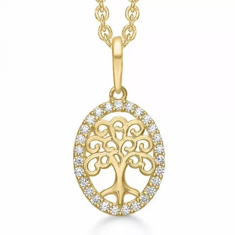 Støvring Design livets træ zirkon Halskæde med vedhæng i 8 karat guld med forgyldt sølvhalskæde hvid zirkon