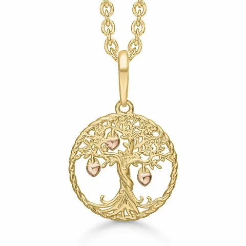 11 mm Støvring Design livets træ Halskæde med vedhæng i 8 karat guld med forgyldt sølvhalskæde