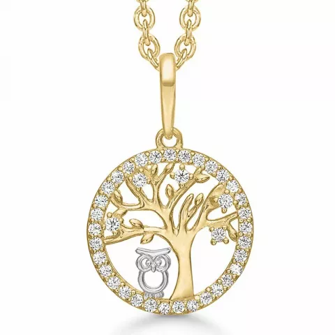 11 mm Støvring Design livets træ Halskæde med vedhæng i 8 karat guld hvid zirkon