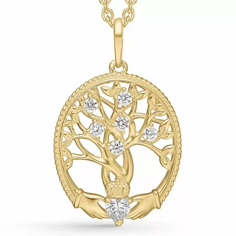 Støvring Design livets træ Halskæde med vedhæng i 8 karat guld hvid zirkon