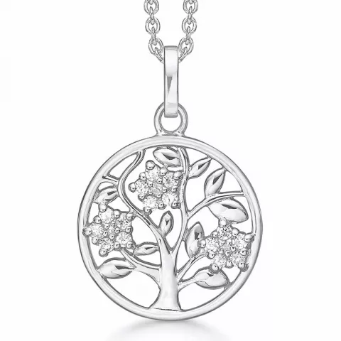 18 mm Støvring Design livets træ Halskæde med vedhæng i rhodineret sølv hvid zirkon