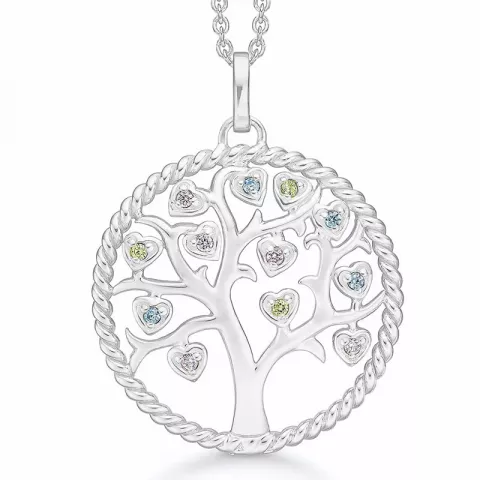 Støvring Design livets træ zirkon Halskæde med vedhæng i rhodineret sølv multifarvet zirkon