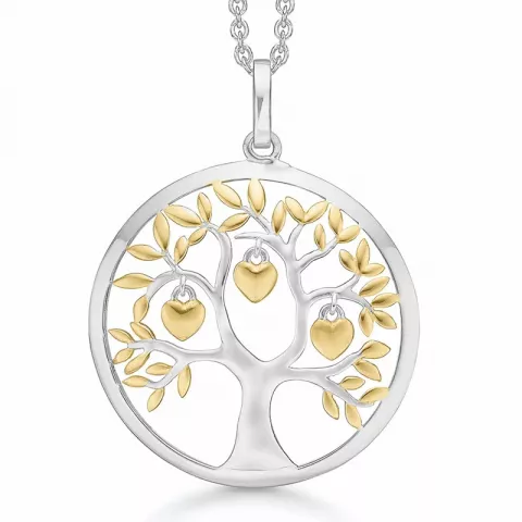 Støvring Design livets træ Halskæde med vedhæng i sølv med forgyldt sølv hvid zirkon