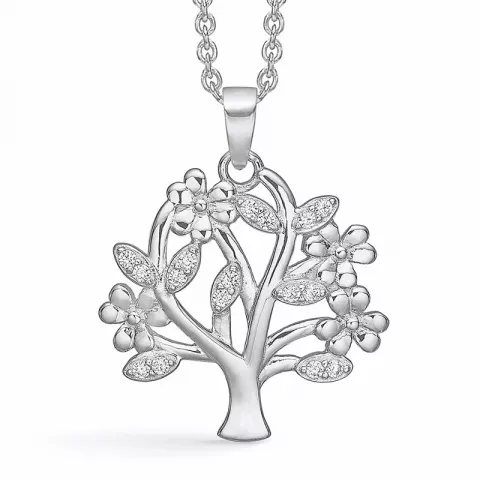 Støvring Design livets træ zirkon vedhæng med halskæde i sølv hvid zirkon