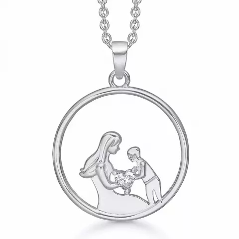Støvring Design mor og barn zirkon vedhæng med halskæde i rhodineret sølv hvid zirkon