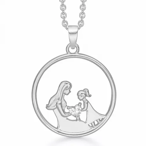 Støvring Design mor og barn zirkon vedhæng med halskæde i rhodineret sølv hvid zirkon